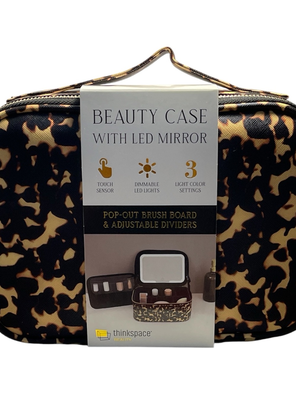 Thinkspace Beauty Leopard-Print Cosmetic Case w/ LED Mirror - NWT **